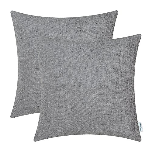 Product Cover CaliTime Pack of 2 Cozy Throw Pillow Covers Cases for Couch Sofa Home Decoration Solid Dyed Soft Chenille 18 X 18 Inches Medium Grey