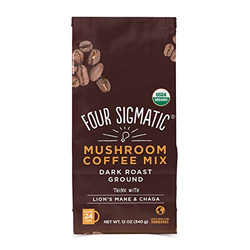 Product Cover Four Sigmatic Mushroom Ground Coffee - USDA Organic and Fair Trade Coffee with Lions Mane and Mushroom Powder - Focus, Wellness - Vegan, Paleo - 12 Oz - Dark Roast