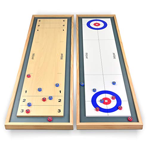 Product Cover GoSports Shuffleboard and Curling 2 in 1 Table Top Board Game with 8 Rollers - Great for Family Fun
