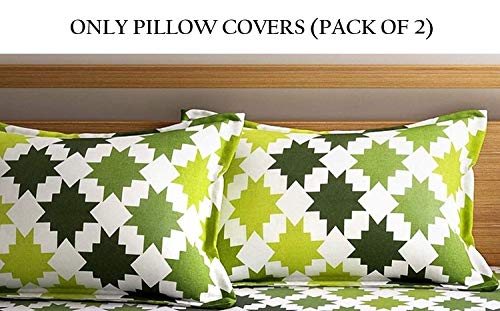 Product Cover Home Ecstasy 100% Cotton Pillow Covers Set of 2 Cotton, 140tc Geometric Green Printed Cotton Pillow Covers 18 x 27 Set of 2 Cotton Pillowcase