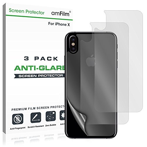 Product Cover iPhone X Back Screen Protector Matte, amFilm iPhone X Back Matte Anti-Glare, Anti Fingerprint with Open Cut for Camera Screen Protector for Back of Apple iPhone X (3-Pack)