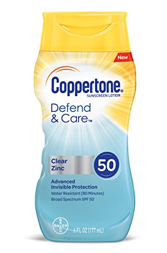 Product Cover Coppertone Defend & Care Clear Zinc Sunscreen Lotion Broad Spectrum SPF 50 (6 Fluid Ounce) (Packaging may vary)