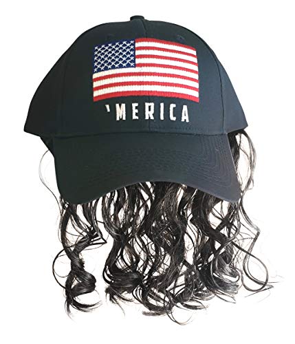 Product Cover Artisan Owl Black 'Merica Flag Mullet Wig Baseball Cap