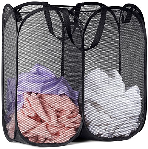 Product Cover Mesh Popup Laundry Hamper - Portable, Durable Handles, Collapsible for Storage and Easy to Open. Folding Pop-Up Clothes Hampers are Great for The Kids Room, College Dorm or Travel. (Black)