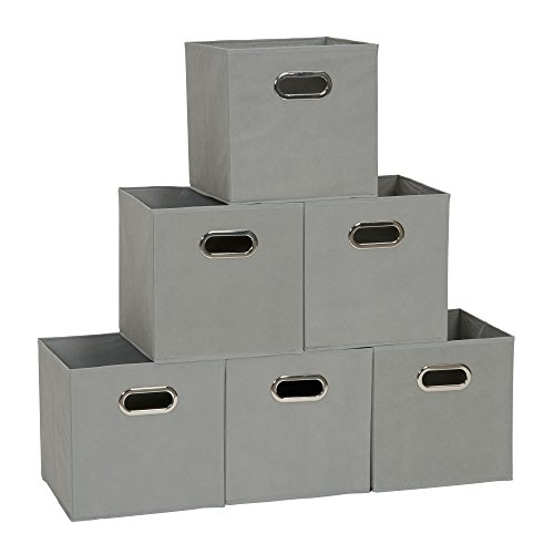 Product Cover Household Essentials 84-1 Foldable Fabric Storage Bins | Set of 6 Cubby Cubes with Handles | Teafog, 6 lbs, Grey