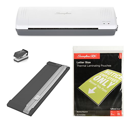 Product Cover Swingline Lamination Starter Kit, Inspire Laminator, Pouches, Trimmer, Mini Hole Punch Included (1701869ECR)