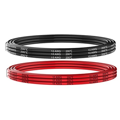 Product Cover Electrical Wire 10 AWG 10 Gauge Silicone Wire Hook Up wire Cables 20 Feet [10 ft Black And 10 ft Red] Soft and Flexible 1050 Strands 0.08 mm of Tinned copper wire High temperature resistance