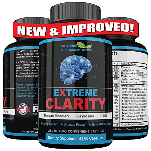 Product Cover Extreme Clarity Best Brain Booster Supplements Organic No Gluten. Our Natural Brain Supplement Provides A Natural Calm Mental Clarity and Energy. Natural Brain Booster Function Supplement Nootropic