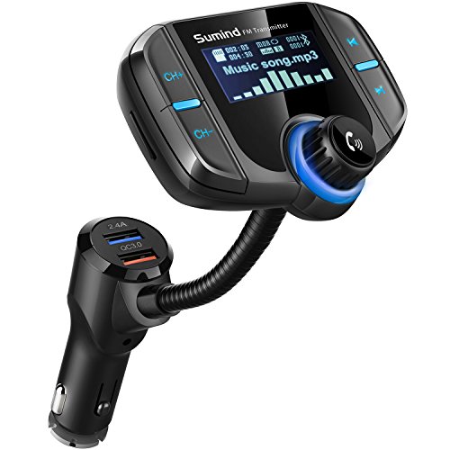 Product Cover (Upgraded Version) Bluetooth FM Transmitter, Sumind Wireless Radio Adapter Hands-Free Car Kit with 1.7 Inch Display, QC3.0 and Smart 2.4A Dual USB Ports, AUX Input/Output, TF Card Mp3 Player