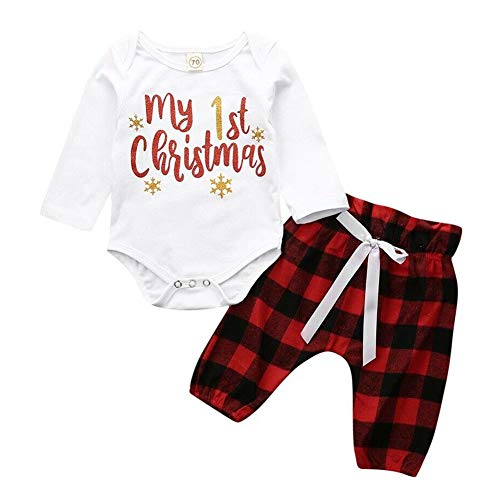Product Cover 3PCS Babys My First Christmas Bodysuit Romper with Snowflake Pant and Hat Outfits