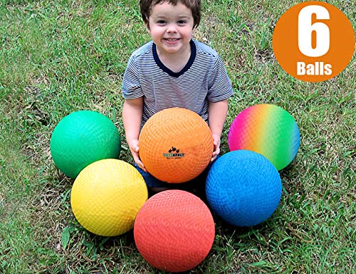 Product Cover ToysOpoly Playground Balls 8.5 inch Dodgeball (Set of 6) Kickball for Kids and Adults - Official Size for Dodge Ball, Handball, Camps, Picnic, Church & School + Free Pump & Mesh Bag