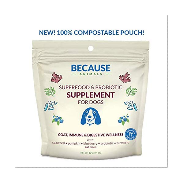 Product Cover Because Animals Superfood & Probiotic Supplement for Dogs (4.4oz) - All-Natural, Human-Grade Ingredients -With Vitamins, Minerals, Antioxidants and More for Better Digestion, Coat and Overall Health