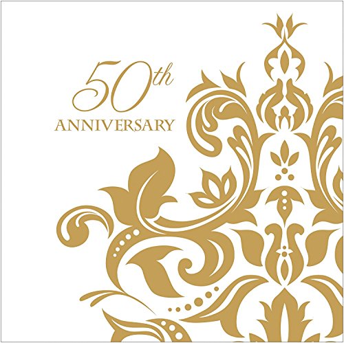 Product Cover 100 Count 3 Ply 50th Anniversary Napkins Wedding Party Favors Supplies Decorations White & Golden Beverage Napkin