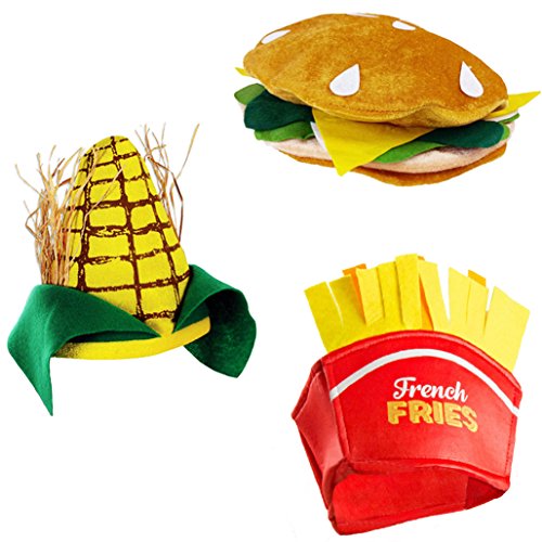 Product Cover Tigerdoe Food Hats - Fast Food Hats - Burger Hat - Fries Hats - Corn On The Cob Hat - Food Costumes (3 Pack) (3 Pack Food Hats)