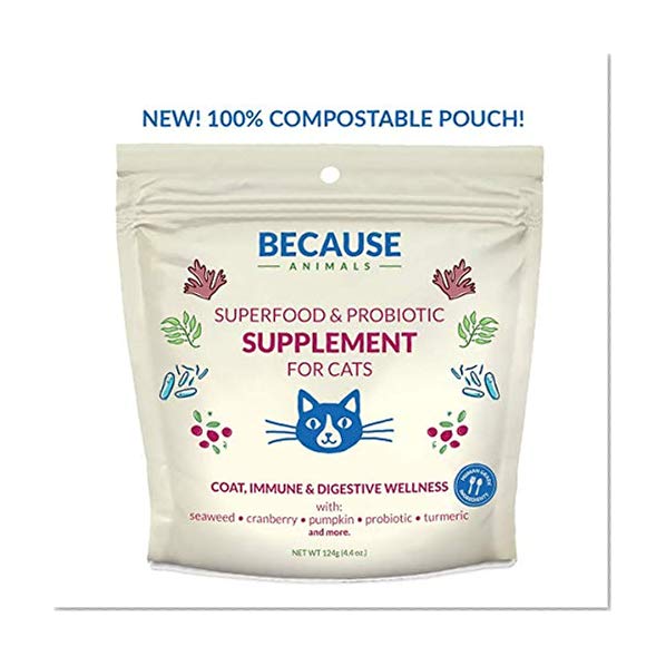 Product Cover Because Animals Superfood & Probiotic Supplement for Cats (4.4oz) - All-Natural, Human-Grade Ingredients - With Vitamins, Minerals, Antioxidants and More for Better Digestion, Coat and Overall Health