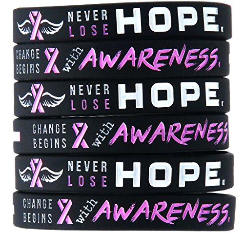 Product Cover Inkstone (12-Pack) Breast Cancer Awareness Pink Ribbon Silicone Wristbands, Adult Unisex Size