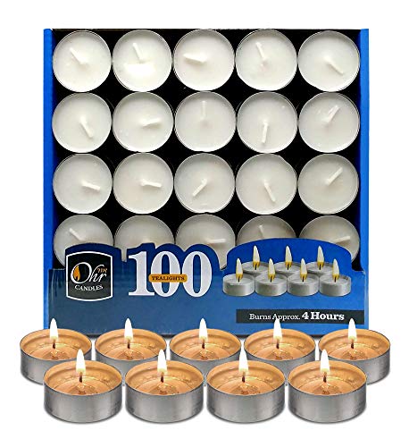 Product Cover Ohr Tea Light Candles - 100 Bulk Pack - White Unscented Travel, Centerpiece, Decorative Candle - 4 Hour Burn Time.