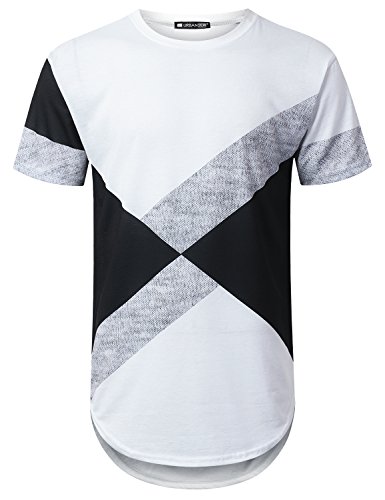 Product Cover URBANTOPS Mens Hipster Hip Hop Colorblock Graphic Longline T-Shirt