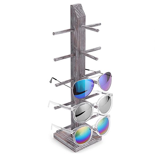 Product Cover MyGift Rustic Whitewashed Barnwood 5-Pair Sunglasses Display Stand, Tabletop Retail Eyewear Storage Rack