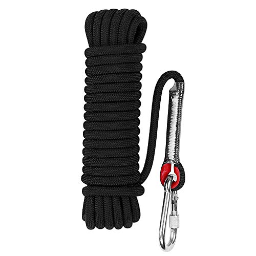 Product Cover Aoneky 10 mm Static Outdoor Rock Climbing Rope, Fire Escape Safety Rappelling Rope (Black 1, 98)
