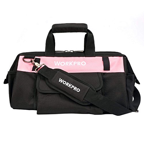 Product Cover WORKPRO 16-inch Tool Bag - Pink Lady Tool Organizer, Wide Mouth Open Tote, Multiple Pockets with Adjustable Shoulder Strap