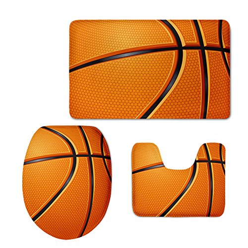 Product Cover CHAQLIN Comfort Basketball Pattern 3 Piece Anti Skid Soft Bath Mat Set with Rug/Contour/Lid Cover
