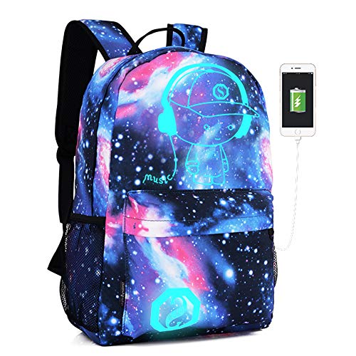 Product Cover Lmeison Anime Cartoon Luminous Backpack with USB Charging Port and Lock &Pencil Case, Unisex Fashion Galaxy Daypack Shoulder Rucksack Laptop Travel Bag College Bookbag