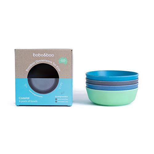 Product Cover Bobo&Boo Bamboo Kids Bowls, Set of 4 Eco Friendly Toddler Bowls :: Non Toxic & Kid Safe Dishes for Cereal & Soup :: Mix and Match :: Great Gift for Baby Showers & Birthdays, Coastal