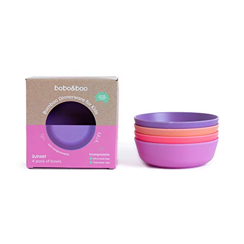 Product Cover Bobo&Boo Bamboo Kids Bowls, Set of 4 Eco Friendly Toddler Bowls :: Non Toxic & Kid Safe Dishes for Cereal & Soup :: Mix and Match :: Great Gift for Baby Showers & Birthdays, Sunset