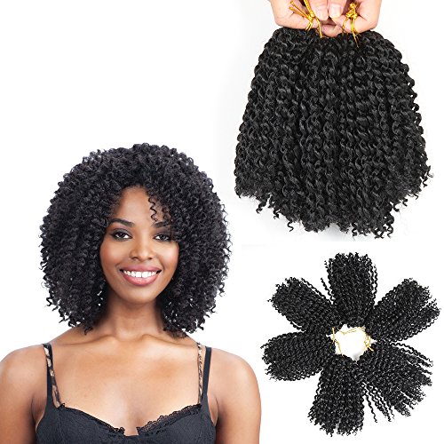 Product Cover 8 Inch Short Marlybob Crochet Hair 6 Bundles/Lot Kinky Curly Crochet Braids Ombre Braiding Hair Synthetic Hair Extension (1B#)