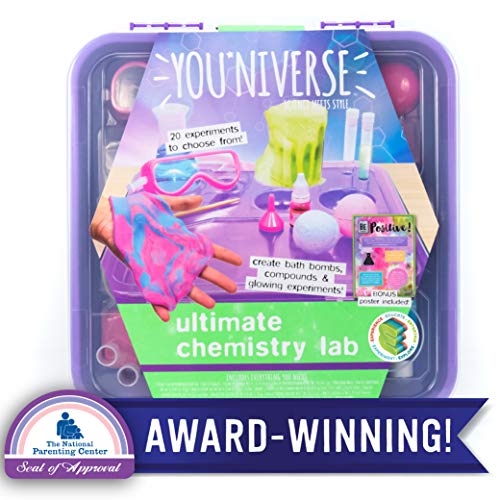 Product Cover YouNiverse Chemistry Lab by Horizon Group Usa, Explore Over 20 Stem Science Experiments, Create Bathbombs, Gooey Slime, Crystal, Fizzing Explosions & More, Multicolor
