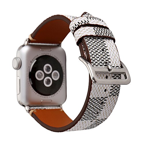 Product Cover NewSilkRoad 40mm 38mm Classic Plaid Pattern Leather Replacement Watch Band Strap with Stainless Metal Buckle Compatible for Apple Watch Series 5 4 3 2 1, Sport & Edition (B)