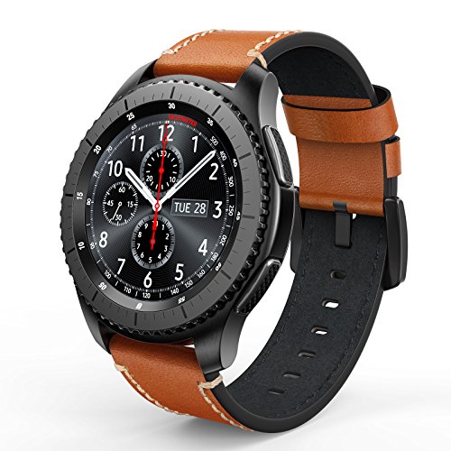 Product Cover SWEES Leather Bands Compatible for Gear S3 Frontier & Classic and Galaxy Watch 46mm, Genuine Leather 22mm Strap Replacement Wristband for Samsung Gear S3 Smartwatch, Brown