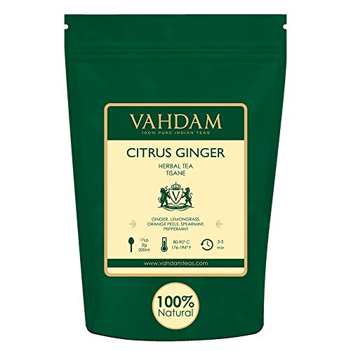 Product Cover VAHDAM Citrus Ginger Herbal Tea Tisane (100 Cups) 100% Natural Detox Tea, Ginger, Lemongrass, Orange Peels, Mint - Ginger Tea Loose Leaf with Delicious Citrusy Notes, 7oz (Set of 2, 3.53 Each)