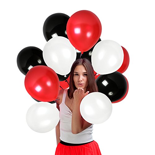 Product Cover Red White Black Latex Balloons 12 Inch Thick Balloon Pack of 100 with Ribbons Party Kit for Graduation Birthday Wedding Bridal Shower Anniversary Decorations