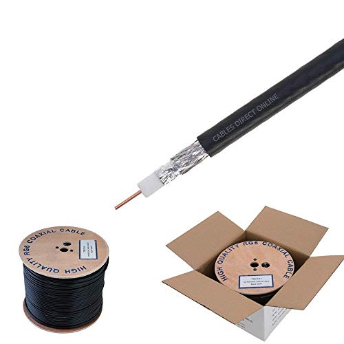 Product Cover RG6 500ft Dual Shield Coaxial Cable, 18 AWG Copper Clad Steel Conductor, Foam PE Core, 60% aluminum braid, PVC Jacket, Reel in Box (500FT, Black)