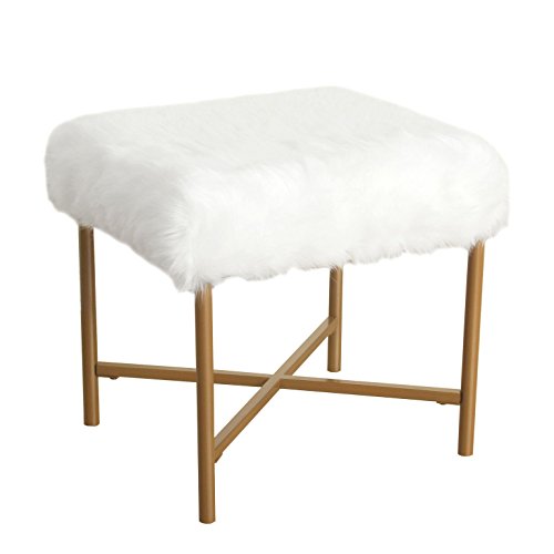 Product Cover HomePop Faux Fur Square  Stool with Metal Legs, White