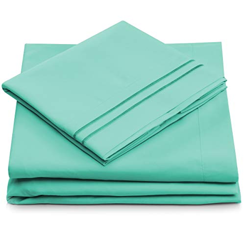 Product Cover Split King Bed Sheets - Pastel Green Luxury Sheet Set - Deep Pocket - Super Soft Hotel Bedding - Cool & Wrinkle Free - 2 Fitted, 1 Flat, 2 Pillow Cases - Mint SplitKing Sheets - 5 Piece