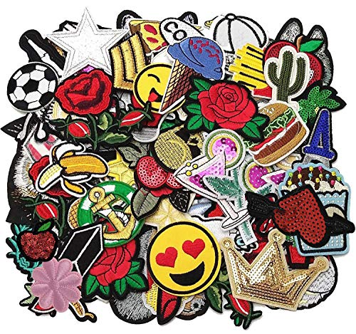 Product Cover Libiline 50pcs Random Assorted Styles Embroidered Patch Sew On/Iron On Patch Applique Clothes Dress Plant Hat Jeans Sewing Flowers Applique Diy Accessory (Assorted-Style 5)