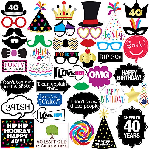 Product Cover 40th Birthday Photo Booth Party Props - 40 Pieces - Funny 40th Birthday Party Supplies, Decorations and Favors