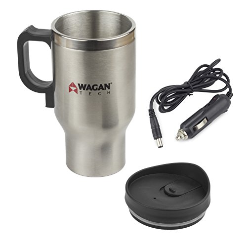 Product Cover Wagan EL6100 12V Stainless Steel 16 oz Heated Travel Mug with Anti-Spill Lid, 1 Pack