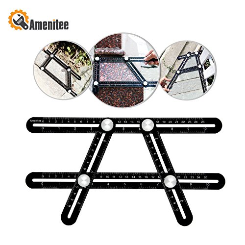 Product Cover Amenitee Angle Layout Measuring Ruler|Universal Angularizer Ruler - Full Metal Multi Angle Measuring Tool-Upgraded Aluminum Alloy Ruler (Black)