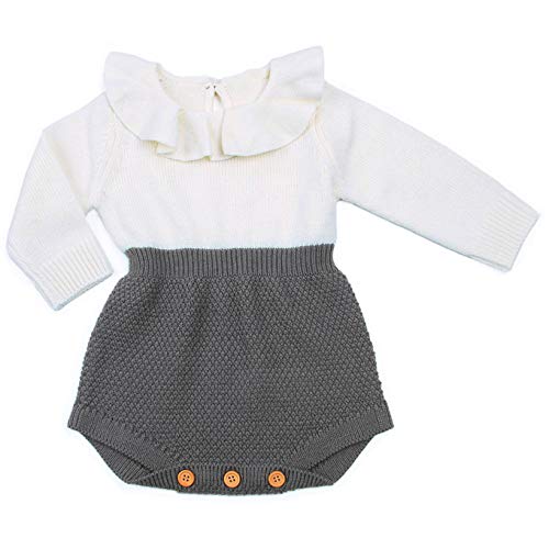 Product Cover Urkutoba Baby Girls Romper Knitted Ruffle Long Sleeve Jumpsuit Baby Kids Girl Romper Autumn Winter Casual Clothing (6-12 Months, Gray)