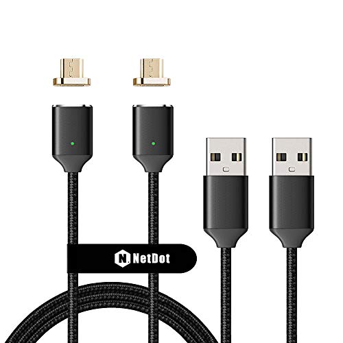Product Cover NetDot 2 Pack 2nd Generation 5ft USB Fast Charging Magnetic Micro USB Cable with LED Indicator Compatible with Android Device (5 feet/2 Black)