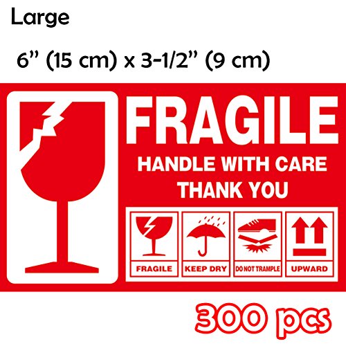 Product Cover 300 pcs Large Fragile Handle with Care Keep Dry Upward Do Not Trample Shipping Box Warning Stickers Label
