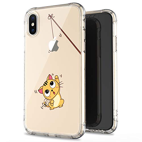 Product Cover JAHOLAN iPhone X Case iPhone Xs Amusing Whimsical Design Clear Bumper TPU Soft Case Rubber Silicone Cover Phone Case for iPhone X iPhone Xs - Cat Fishing