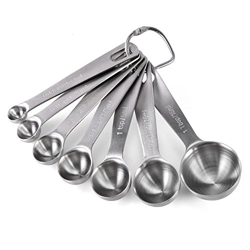 Product Cover Measuring Spoons: U-Taste 18/8 Stainless Steel Measuring Spoons Set of 7 Piece: 1/8 tsp, 1/4 tsp, 1/2 tsp, 3/4 tsp, 1 tsp, 1/2 tbsp & 1 tbsp Dry and Liquid Ingredients