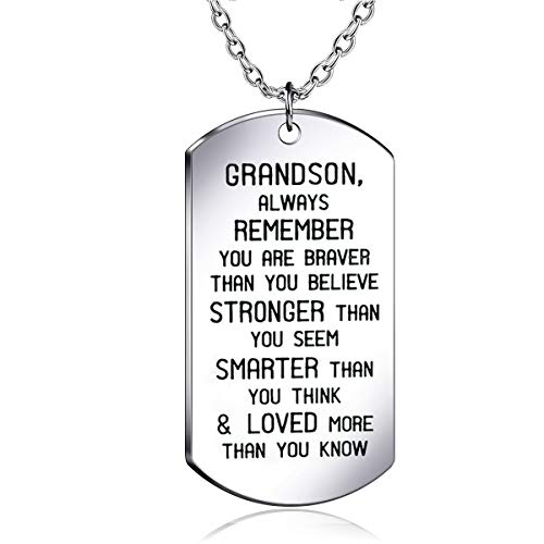 Product Cover danjie to My Grandson Dog Tag Military Stainless Steel Pendant Necklace Grandson Always Remember You are Braver Stronger Smarter Than You Think