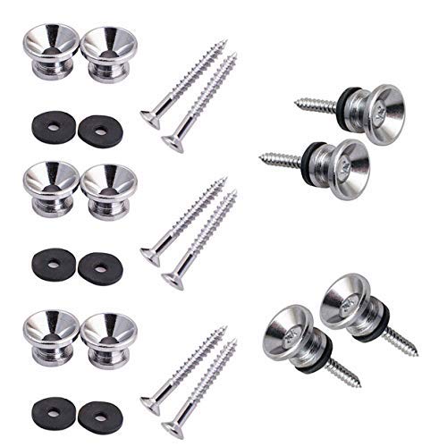 Product Cover Pakala66 Metal Strap Buttons End Pins with Mounting Screws for Electric Acoustic Guitar, Bass, Ukulele (Silver-10 Pack)