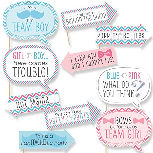 Product Cover Funny Chevron Gender Reveal - Baby Shower Photo Booth Props Kit - 10 Piece